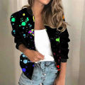 Zipper Coat Geometric Print Long Sleeve Digital Print Coat. 