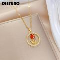 DIEYURO 316L Stainless Steel Red Tulip Flower Pendant Necklace For Women Girl Fashion Clavicle Chain Choker Jewelry Gift Wedding. 