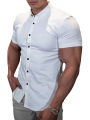Canis-Men Casual Shirt, Solid Color Short Sleeve Lapel Neck Slim Fit Button-Down Leisure Tops. 