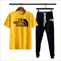 The north face printed Men's Clothing Summer Breathable T-Shirt and Black Trouser Gym wear and comfortable. 