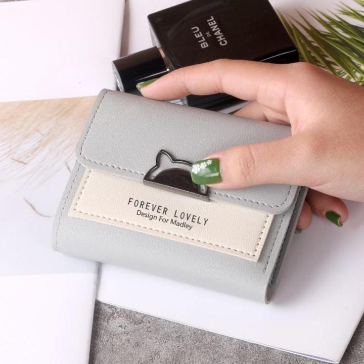 Women Wallet Small Cat Ear Wallet Cute Mini Wallet Unique Design Purse Ladies Contrasting Metal Buckle Wallet