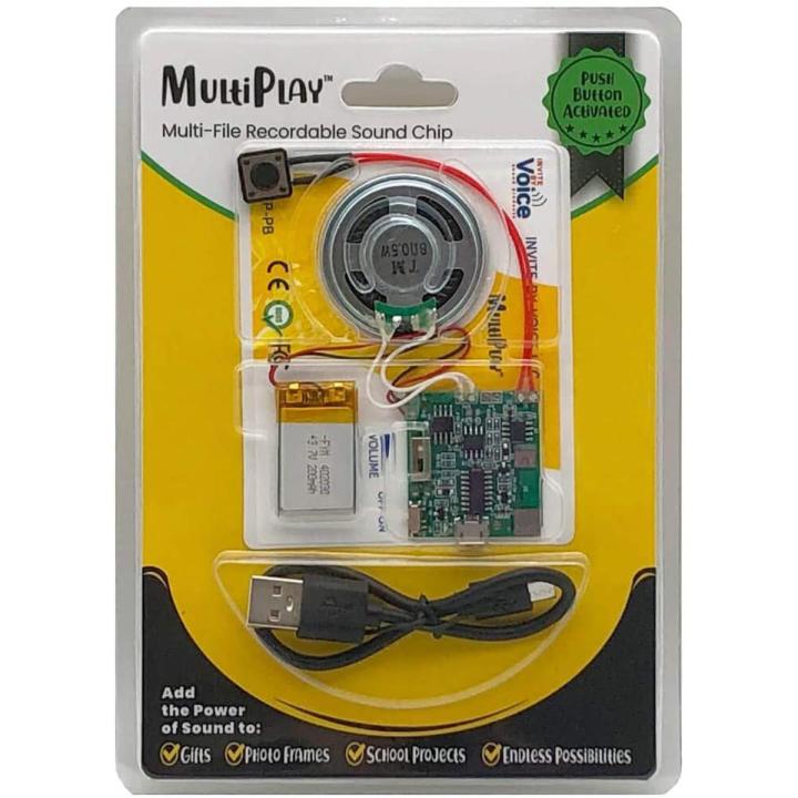 MultiPlay Push Button Recordable Sound Chip | Plays Multiple Recordings | Add Music and Personal Voice to Photo Frames