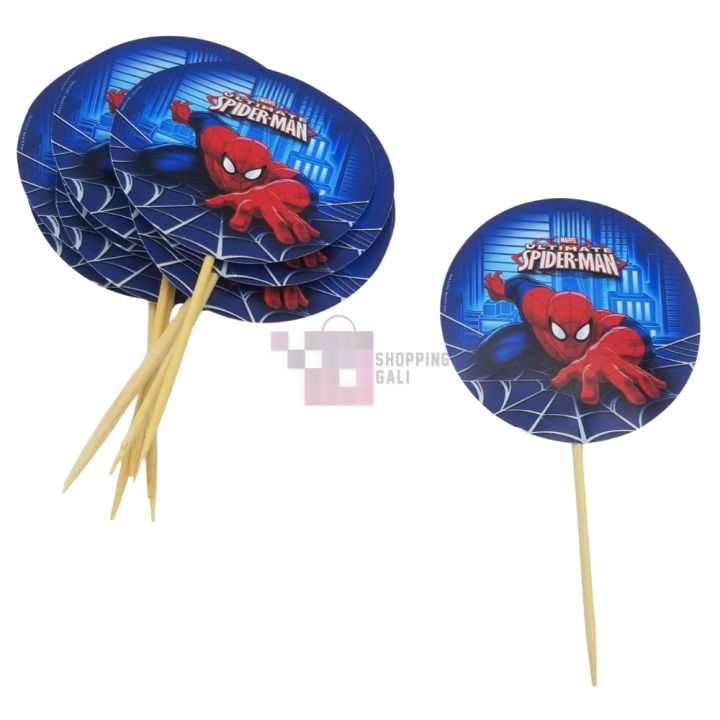 Spiderman Cupcake Toppers - 2.5 Inch - Spiderman Themed Party - Blue - Boys - Pack Of 10