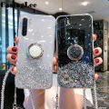Casinglee for OPPO Reno 3 case Shiny Ring Glitter Soft Transparent Holder Stand Back cover with String for OPPO Reno3 Phone cases cover Stars Moon Girls For girls and Boys. 