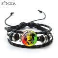 Jamaican Reggae Rock Singer Bob Marley Charm Bracelet Mens Punk Wrap Leather Bracelets Hip Hop Hand Jewelry Gift for Fans. 