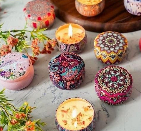 Scented Candle in Decorative Teapot Shaped Tin Box for Home Decor