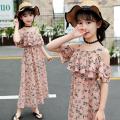 【ALLGOOD】New Kids Teen Children Girls Ruffles Floral Off Shoulder Beach Dress Casual Clothes. 