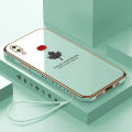 For Samsung Galaxy A10s Cover + Wrist Strap Fashion Shiny Maple leaf Plating Square Bumper Phone Case Soft TPU Silicone Shockproof Protective Back Cover. 