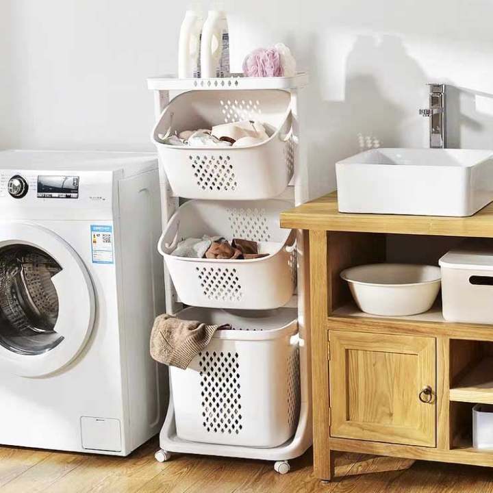 3 Tier Rolling Laundry Cart With Laundry basket and Wheel Washing Hamper Storage