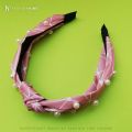 【Fashion Vibe】1 pcs Pearl Top Knot Turban Headband Elastic Hairband Pearl Hair Accessories Korean Solid Soft Velvet Knot Wide Hairband for Women Pearls Knotted Handmade Girls Hair Accessories. 