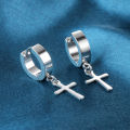 Qingwen Cross earings for men set ear piercing Stainless steel earrings Gold barbel cool hypoallergenic iareng for men kpop round airing hikaw for boys 925 silver earings for men on sale. 