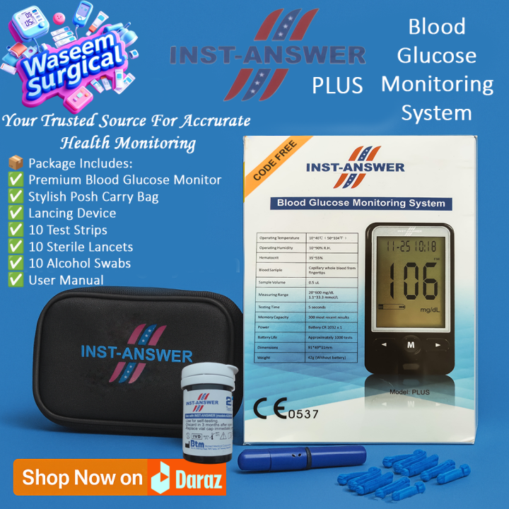 Inst-Answer Plus Blood Glucose Monitor Kit – With 10 /25/50 Test Strips ...