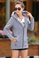Yfashion Women Hooded Sweatshirt Fleece Lined Warm Thickened Jacket Large Size Solid Color Zipper Cardigan Sweater color. 