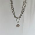 Retro Female Choker Hip Hop Queen Heart Portrait Double Layer Chain Necklace. 