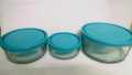 3 Pcs Round Glass Bowls Set Food Container Freeze Microwave Oven Safe Air Tight Lid. 