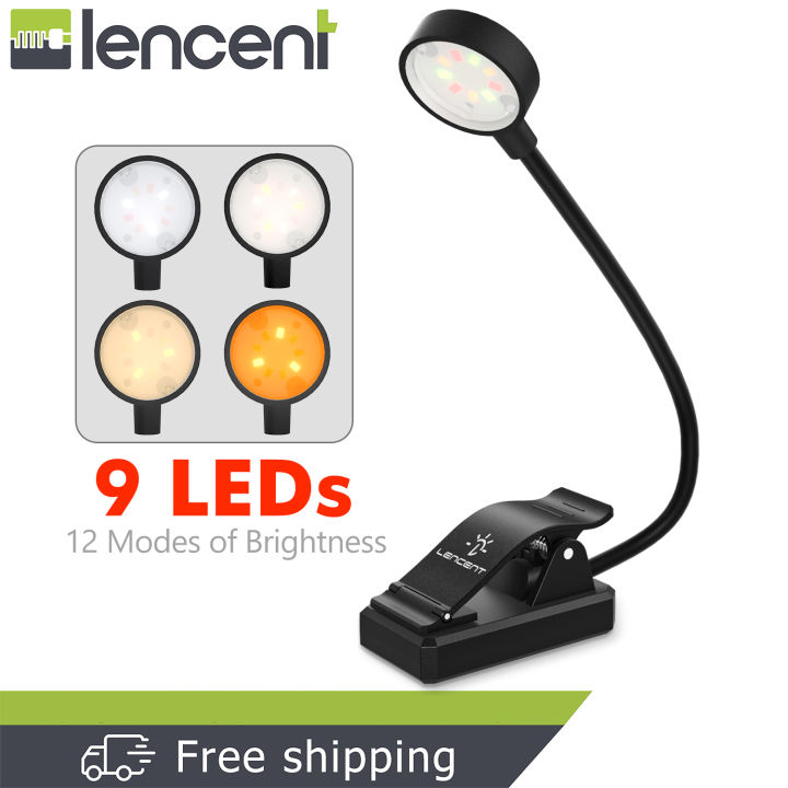 LENCENT 9 LED Book Light, 12 Modes Eye Protection Clip On Reading Light, Flexible Book Lamp with USB Rechargeable for Bookworm, Kid, Night Reading [Amber&White&Warm&Mixed]
