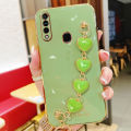 For Samsung Galaxy A20s Back Cover with Love Heart Chain Wrist Strap Fashion Bracelet Shiny Plating Bumper Protective Case Silicone Shockproof Mobile Phone Cases. 