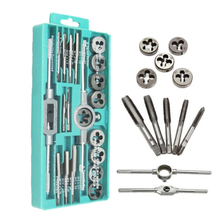 20 PCS Metric Tap and Die Set Manual Tooth Opener Alloy Steel Die Set with Green Storage Case Tapping Thread Cutting Kit for Garage, Metric Thread Tap (Specification x pitch)