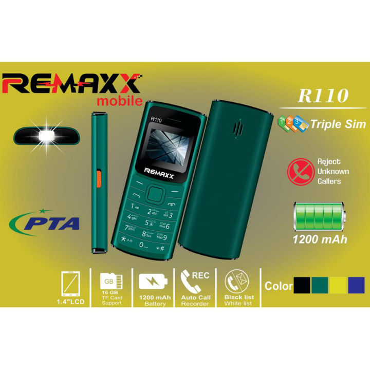 REMAX Mobile R110 - 1.4 Inch - 1200mAh Battery - Triple Sim - Wireless FM Radio - AnyColor