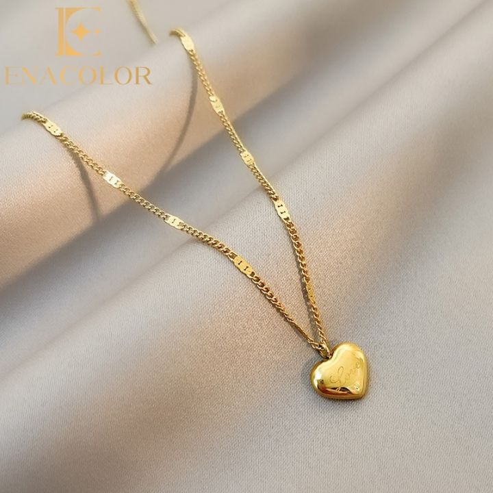 Enacolor New Simple Gold Metal Love Heart Pendant Necklace for women Fashion Necklaces Chain Accessories Jewelry Party