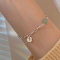 Fashion Jewelry Chinese Jade Pendant Exquisite Bracelet For Girls Elegant Trend Charm Metal Hand Chain For Girls Stylish Festive Birthday Friends Gift Jewelry Accessories Trendy Trendy Bracelets For Women. 