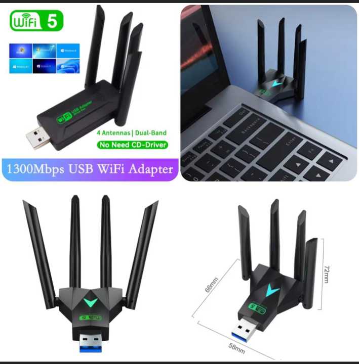 Mbps WiFi USB Adapter Dual Band 2.4G+5Ghz Wi-Fi Dongle 4 Antenna 802.11AC USB3.0 High-Speed Wireless Card Receiver PC/Laptop