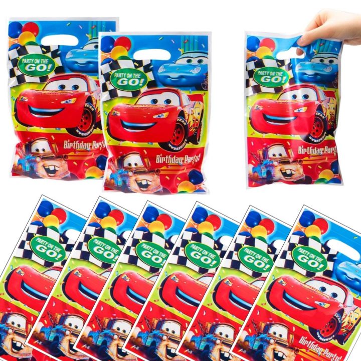 Disney Cars Plastic Candy Loot Bag Handle Gift Bag For Kids Favor Lightning McQueen Themed Birthday Party Decoration Supplies