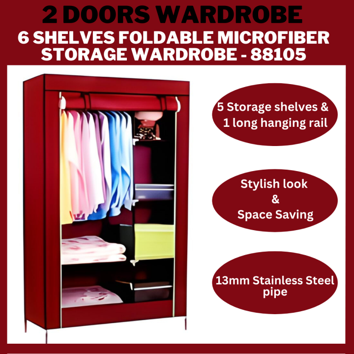 6 Shelves Foldable Microfiber Storage Wardrobe - 88105