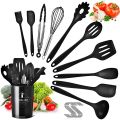 12 PCS Kitchen Silicone Spatula Utensil Set,Safe Silicone Cooking Utensils Set For Home or Picnic,Wooden Handle Protects Hands. 