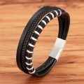 XQNI Luxury Classic Multi-layer Style Hand-woven Winding Stainless Steel Men's Leather Bracelet With Magnet Clasp Men's Jewelry. 