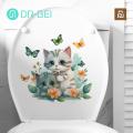 Toilet Bowl Sticker Cartoon Cat Butterflies Toilet Sticker Waterproof Pvc Wall Art for Living Room Bedroom Bathroom Animal Flower Decoration Decal Cartoon Cat Toilet Sticker. 