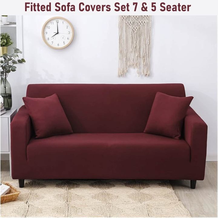 Best Stretchable Sofa Cover Set 7 & 5 Seater Sofa Cover Standard Size Cotton Jersey Elastic 7 Seater Couch Cover Set