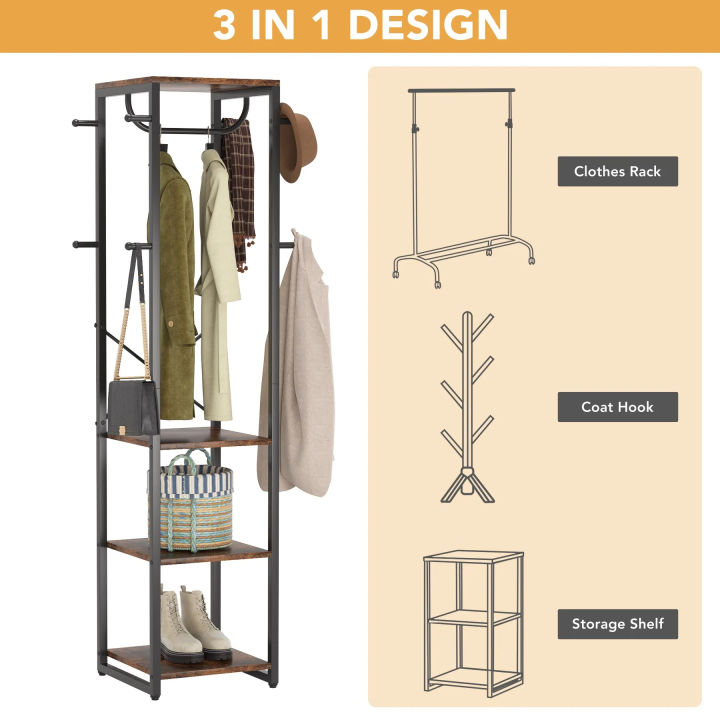 Customised%20Coat%20Rack%20with%20Shelves,%20Freestanding%20Hall%20Tree%20with%203%20Shelves%20and%208%20Hooks,%20Industrial%20Clothes%20Stand%20for%20Entryway,%20Customizeable%20-%20Image%204