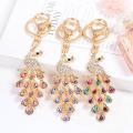 Beautiful Peacock Rhinestone Key Chain Crystal Purse Keychain Bag Key Ring. 