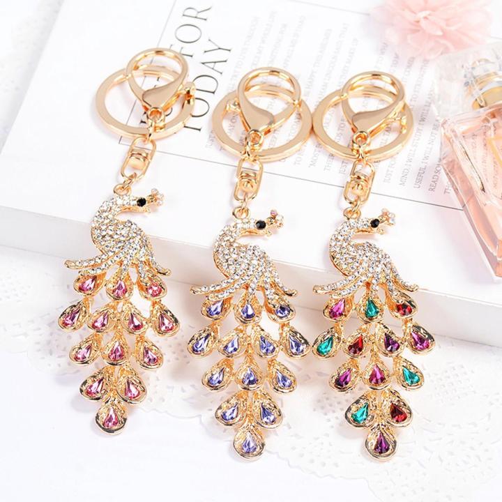Beautiful Peacock Rhinestone Key Chain Crystal Purse Keychain Bag Key Ring
