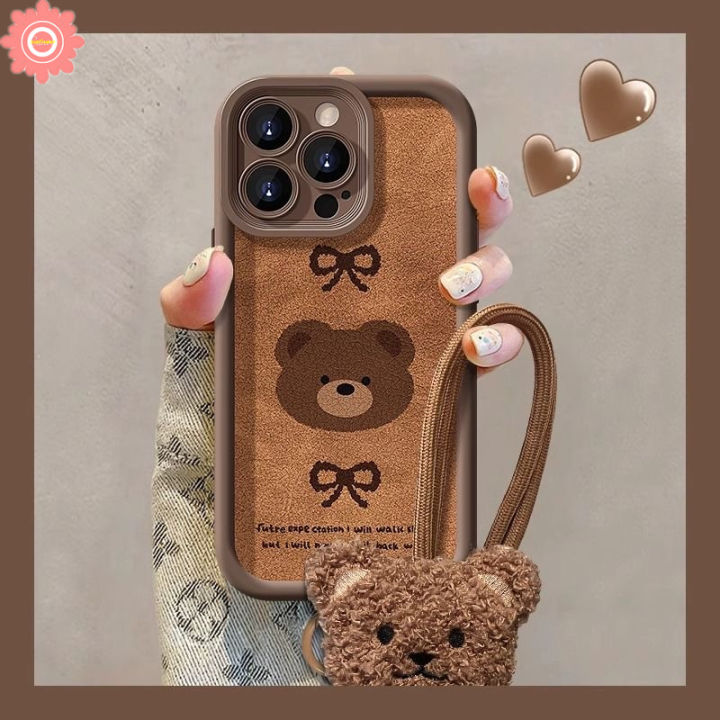 Fashion Fixed Borehole Lanyard Case for Redmi 13C 13 A1 9T 14C 12C 9 12 10C 9C NFC 9A A2 10A Note 9 13 11 12 10 8 11s 10s Pro Max Poco M3 C65 C40 C61 Pro Cartoon Bear Bow Knot Case