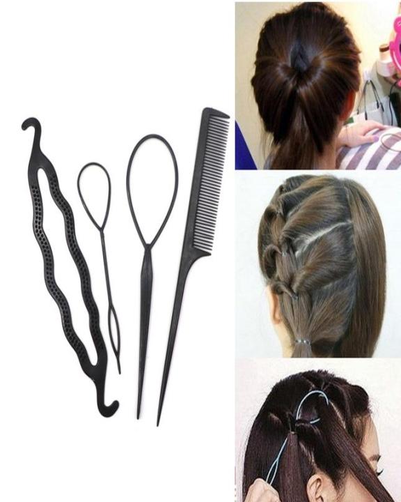 Hair%20Styling%20Tool%20Kit%20-%204PCS%20Hair%20Disk%20Pull%20Hair%20Pins%20Clips%20Comb%20%20-%20Black%20-%20Image%202
