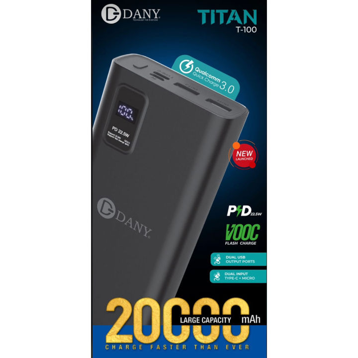 Danny Titan T-100 Power Bank, 20,000mAh, PD22.5W get yours at best price in Pakistan