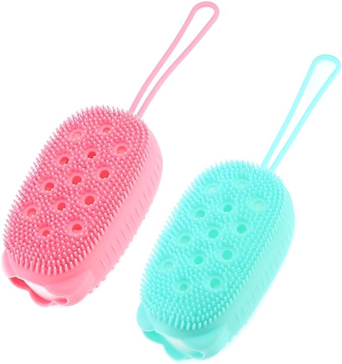 Silicone Body Scrubber Bath Sponge - 2 in 1 Exfoliating Body Brush Loofah Shower Sponge for Women Men and kids