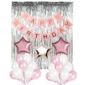 Graceful Theme of Happy Birthday Card Banner Birthday Decoration Set with '3' Foil Star Balloons '1'Shinny Fringe Curtain & Set of '20'PCs Latex Balloons For Decoration of Your Birthday Party Event-Beautiful Birthday Accessories. 