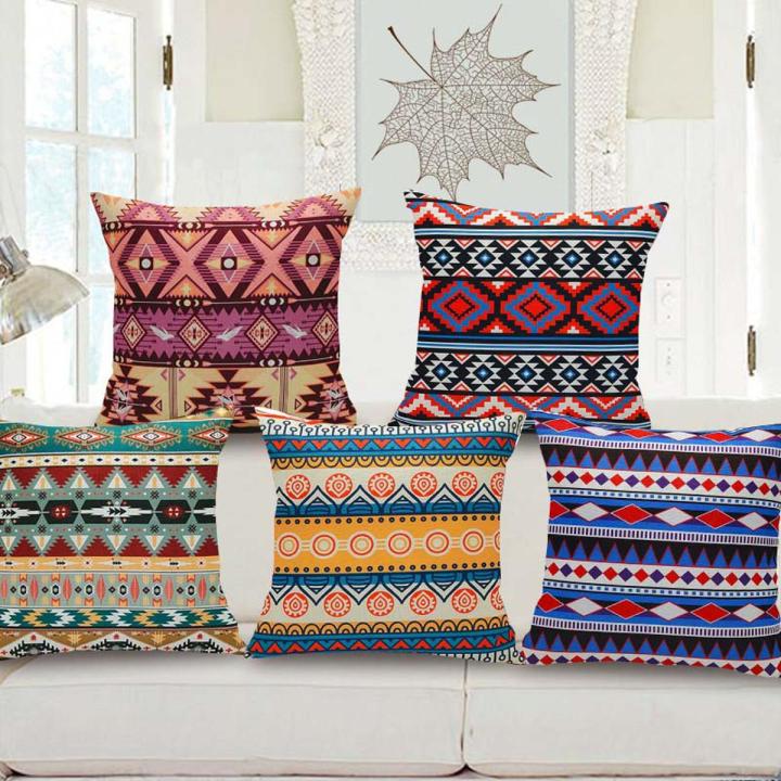 5 Pcs Set - Geometric Khaadii Cushions - Multicolor