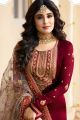 Maroon Chiffon Embroidered 3pc Unstitched Party Wear Dress For Women SM-26. 