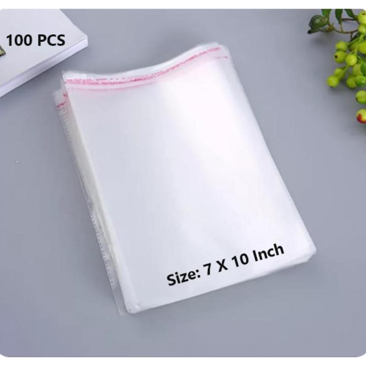 Bundle of 100 (7 x 8+2 Flip=10 Inch) Clear Resealable Cellophane / BOPP / Poly Transparent Plastic Bags For Storage Self Adhesive Polythene Peel + Seal Bags For Packing