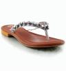 Silver Faux Leather Flip-Flops For Women. 
