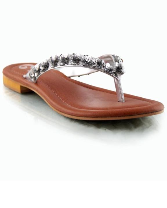 Silver Faux Leather Flip-Flops For Women