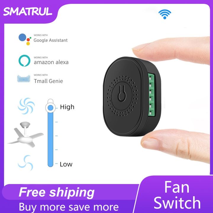 SMATRUL Wifi Ceiling fan switch - Mini Fan Speed Switch Controller White/Black - Tuya APP Voice Relay Work for Google Home Alexa