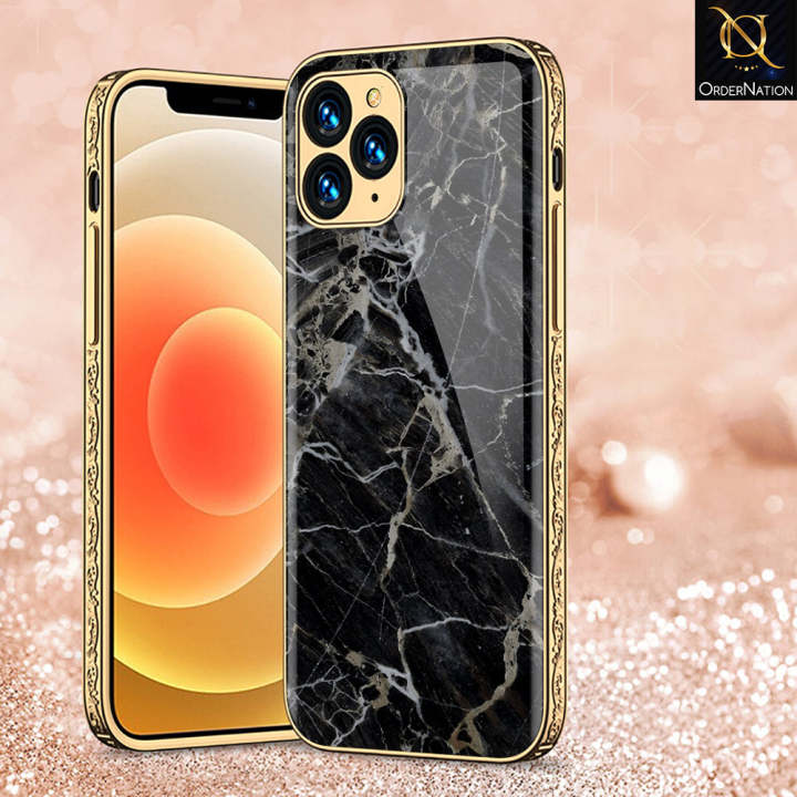 I_Phone 11 Pro Max Cover - Black Marble Series - Premium Electroplated Shutterproof Case Soft Silicon Borders Case