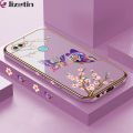 Jizetin (Free Lanyard) for OPPO F9 Realme 2 Pro Back Cover Peach Blossom and Butterfly Luxury 6D Plating Case Side Pattern Soft Silicone Square Mobile Phone Cases. 