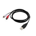 QUANBU 1.5M Usb A Male To 2X Rca Phono Male Av Cable Lead Pc Tv Aux Audio Video Adapter. 