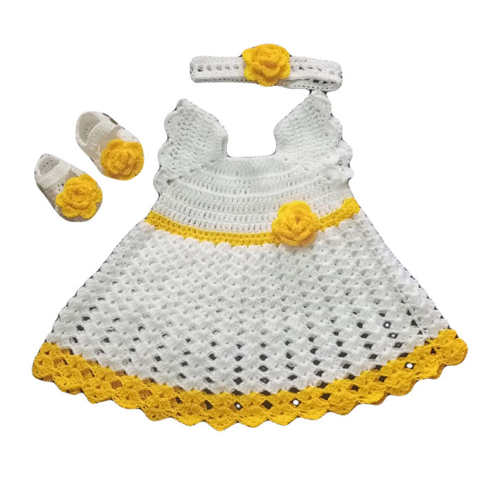 Handmade Crochet Dress Set for baby girls/Crochet Frock for baby girls/Crochet Clothes for Baby Girl/Crochet Woolen Frock/Cap and Shoes